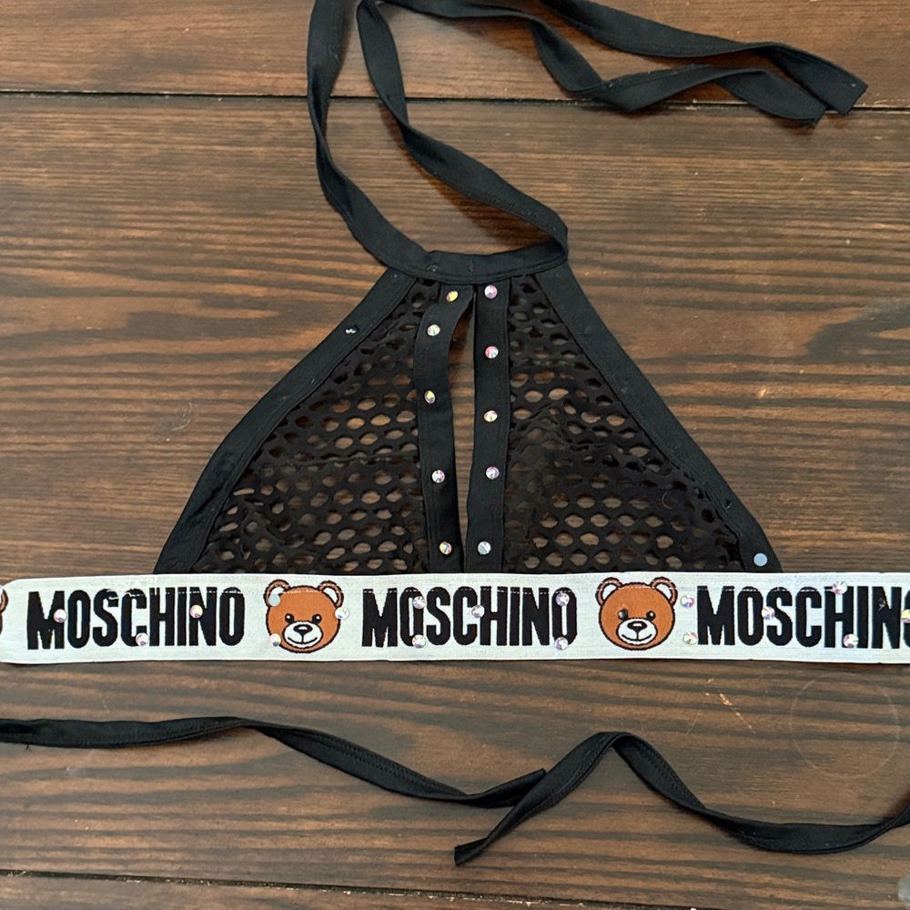 Moschino Black Mesh Bralette with Logo Band